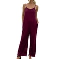 thumbnail image 1 of HBFAGFB Rompers for Women Dressy Summer Thin Shoulder Strap Retro Work Pants with Pockets Red Size L, 1 of 6