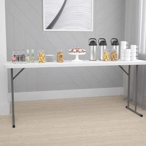 Emma   Oliver 6-Foot Rectangular White Plastic Folding Table with Locking Legs for Training or Seminars