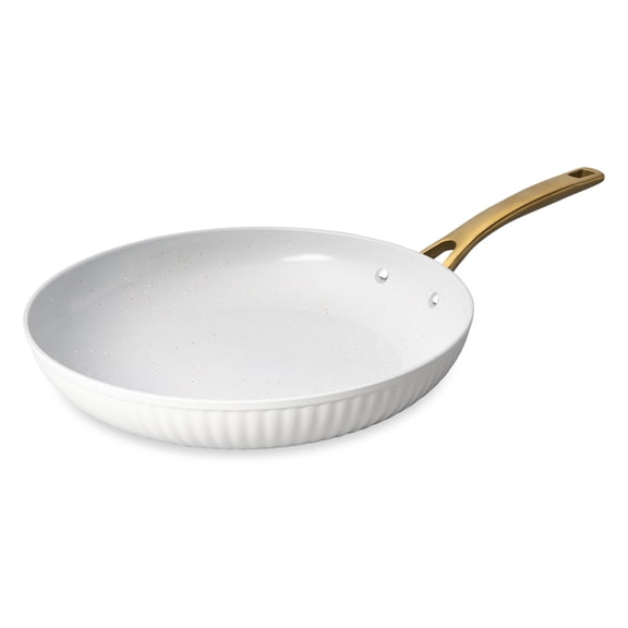 Thyme & Table 12 in Ceramic Non-Stick Ribbed Fry Pan, White and Gold