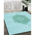 thumbnail image 3 of Ahgly Company Machine Washable Indoor Round Transitional Medium Turquoise Green Area Rugs, 3' Round, 3 of 7
