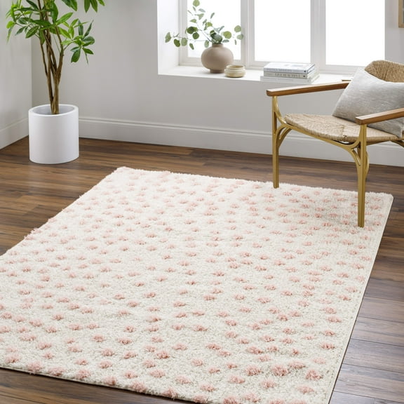 Mark&Day Area Rugs, 5x7 Nyisha Modern Shag Beige/Light Pink Area Rug, Beige Light Pink Carpet for Living Room, Bedroom or Kitchen (5'3" x 7')