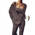 thumbnail image 1 of Conjunto de 3 Piezas de Punto para Mujer: Cárdigan de Larga, Camiseta Sin Mangas, Pantalón y Chándal. Café 4XL, 1 of 4