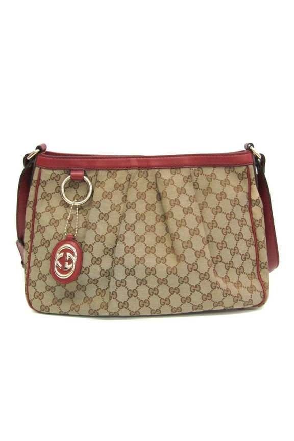 Pre-Owned Gucci Sukey 296834 Women's GG Canvas,Leather Shoulder Bag Beige,Red Brown (Good)