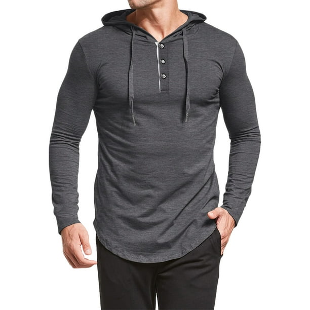 Xzngl Men Long Sleeve Shirt Men Casual Fashion Solid Pullover Hooded Long Sleeve Sports Fitness Bottoming Shirt Top Sweater Denim Shirt Men Sweater Fo