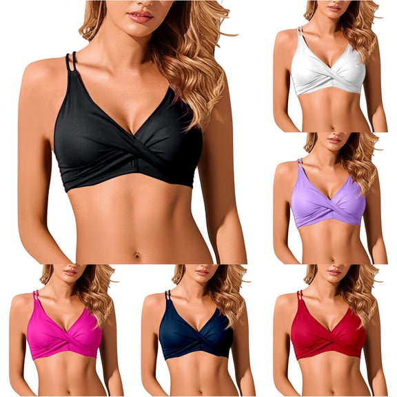 XIAONU Thin Strap Cross Wrap Bikini Top for Women Solid Summer Shore Swim Separates