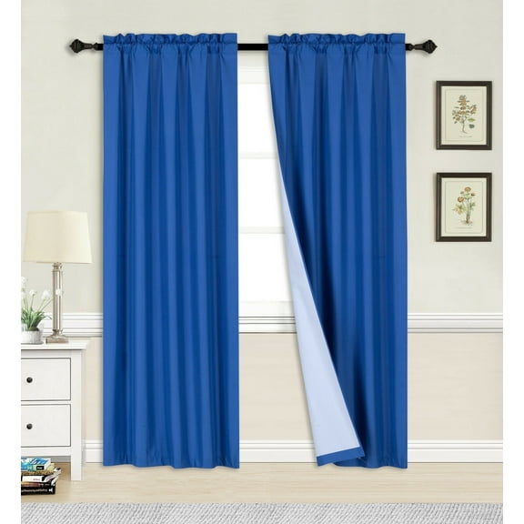 1-Piece 100% Blackout Rod Pocket Solid Window Curtain Panel With Lined Backing 35" X 63" R64 Royal Blue
