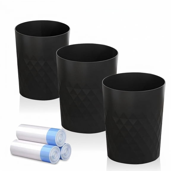 3 Pack 1.8 Gallon Black Round Plastic Small Trash Cans for Bathroom Bedroom Office