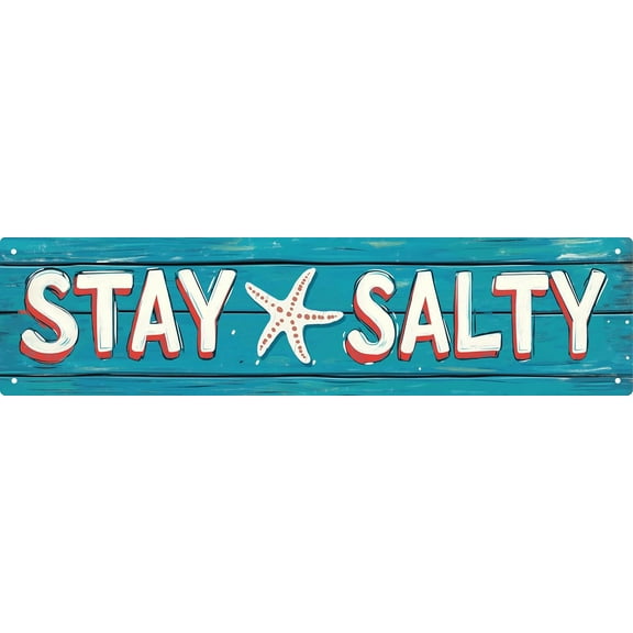 Stay Salty Metal Tin Signs Summer Beach Decorations for Home Starfish Decor Beach Theme House Room Bedroom Bathroom Decor Sign for Classroom 4x16 In