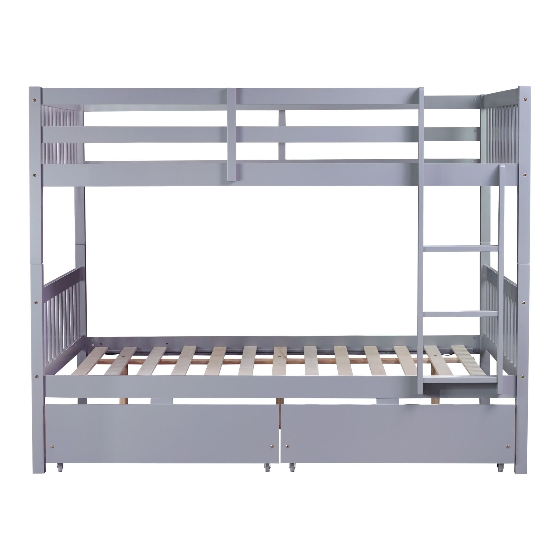 Noble House Full Over Full Rubber Wood Bunk Bed, Convertible Design with 2 Storage Drawers, Guardrails & Ladder, Grey