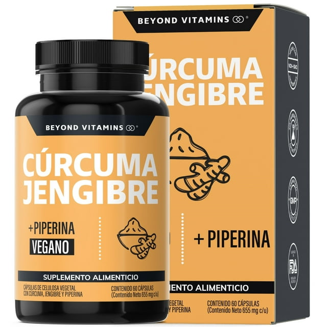 Suplemento Alimenticio Beyond Vitamins Cúrcuma, Jengibre con Pimienta Negra 60 Cápsulas