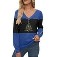 thumbnail image 3 of Plus Size Womens Christmas Tops Color Block Long Sleeve Graphic Cute Tee Tops Gift Funny Casual Blouses, L Blue, 3 of 3