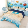 thumbnail image 3 of Manfei Cartoon Letter P Beach Seashell Starfish Full Size Comforter Sets for Kids Boys and Girls, Nautical Alphabet Print Bedding Sets, Navy Reversible 3pcs, 1 Comforter and 2 Pillowcases, 3 of 6