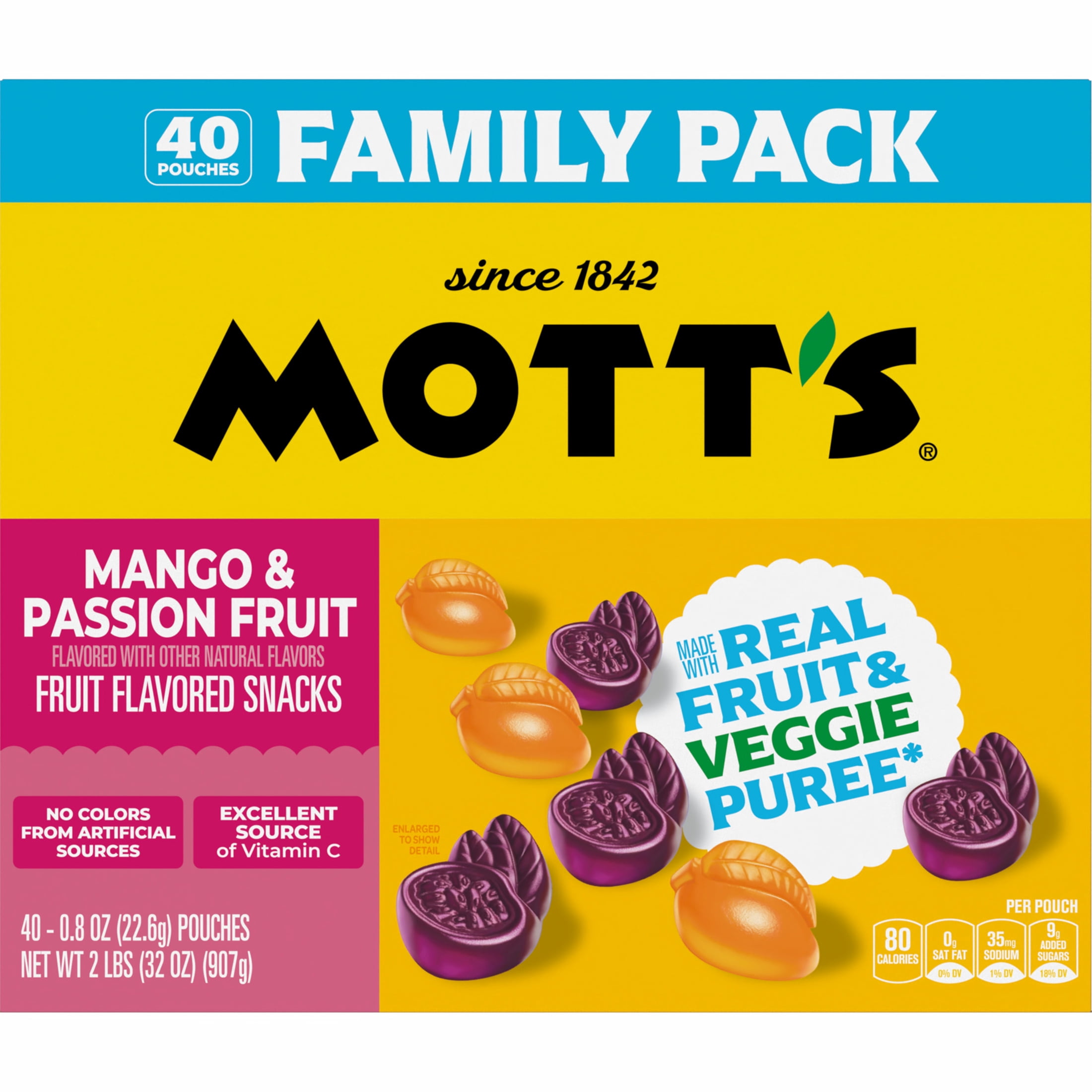 Mott's Fruit Flavored Snacks, Mango and Passion Fruit, Gluten Free, 40 Count, 32 oz