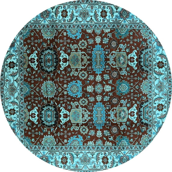 Ahgly Company Indoor Round Oriental Light Blue Traditional Area Rugs, 5' Round