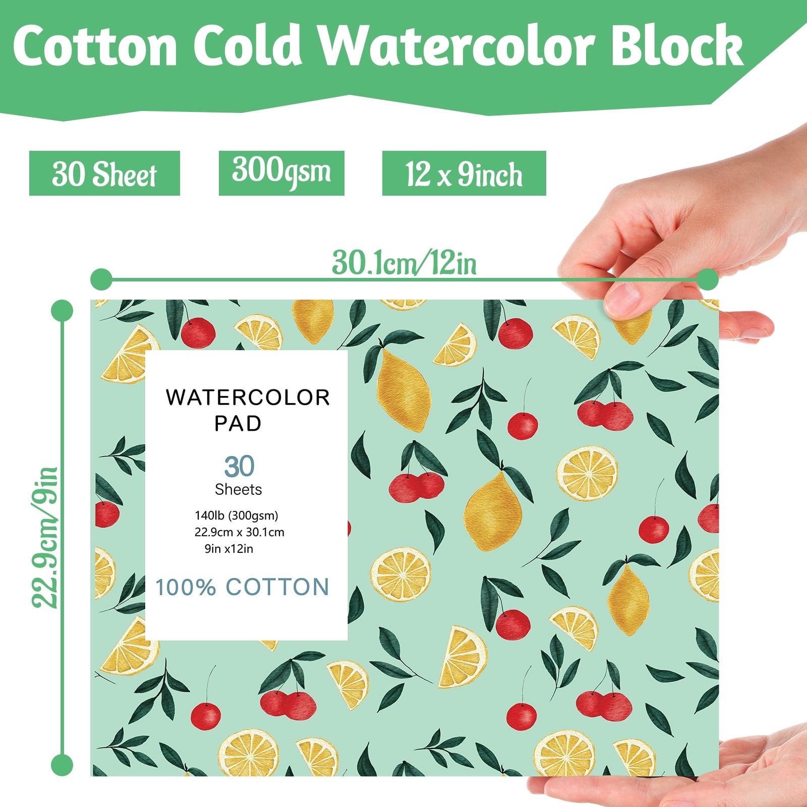 30 Sheets Watercolor Paper Pad 9x12, 140 lb/300 GSM Cold Press Watercolor Paper Tearable Water Color Pad for Art Painting, Drawing