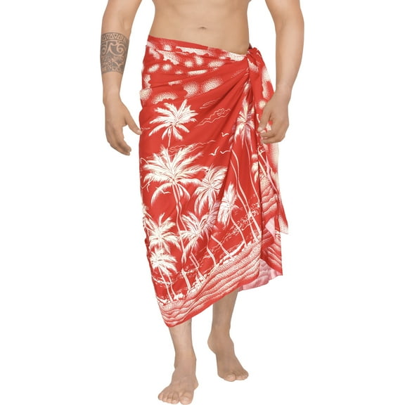 HAPPY BAY Men's Bath Trunk Swimsuits Sarong Pareo Beach Wrap One Size Red-T412 Summer Vacation Party