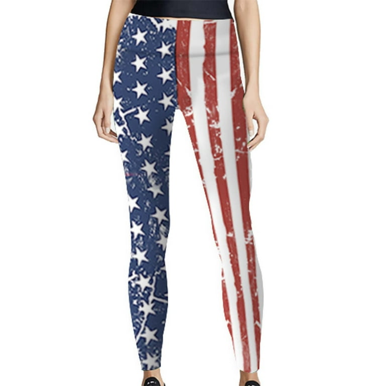 Gaecuw Red White Blue Leggings for Women Fashion Stretch Leggings Fitness Running Gym Sports Full Length Active Pants Red White Blue Fourth of July