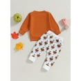 thumbnail image 5 of Elippeo Toddler  Autumn Thanksgiving Day Toddler Boys Girls Fall Outfits 6M M12M 18M 24M 3Y Letter Print Long Sleeve Sweatshirts and Turkey Print Pants Set, 5 of 9