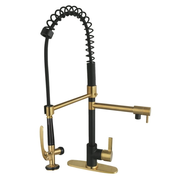 Gourmetier LS850CTLMBBB Continental Single-Handle Deck-Mount Pre-Rinse Kitchen Faucet with Pot Filler, Matte Black/Brushed Brass