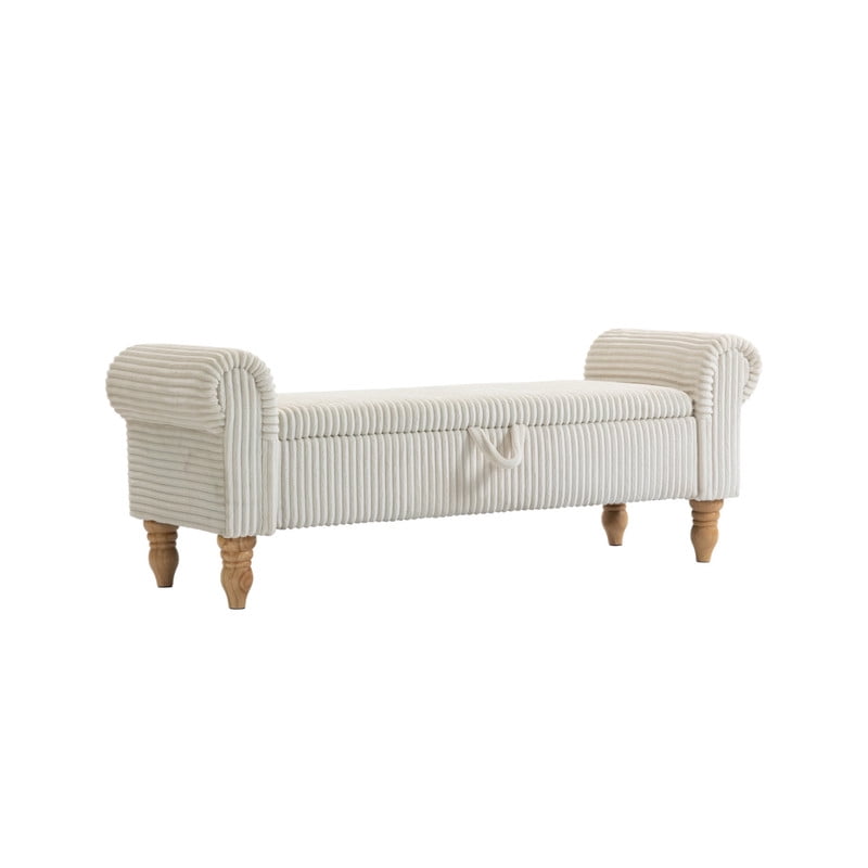 51.5'' Upholstered Corduroy Storage Ottoman Bench with Hinged Lid, Freestanding Bench Bed End Hidden Storage Footrest