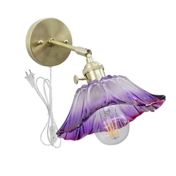 Kiven 1-Light Plug in Wall Sconce Antique Brass Glass Wall Lamp, Shade Adjustable (up or down)