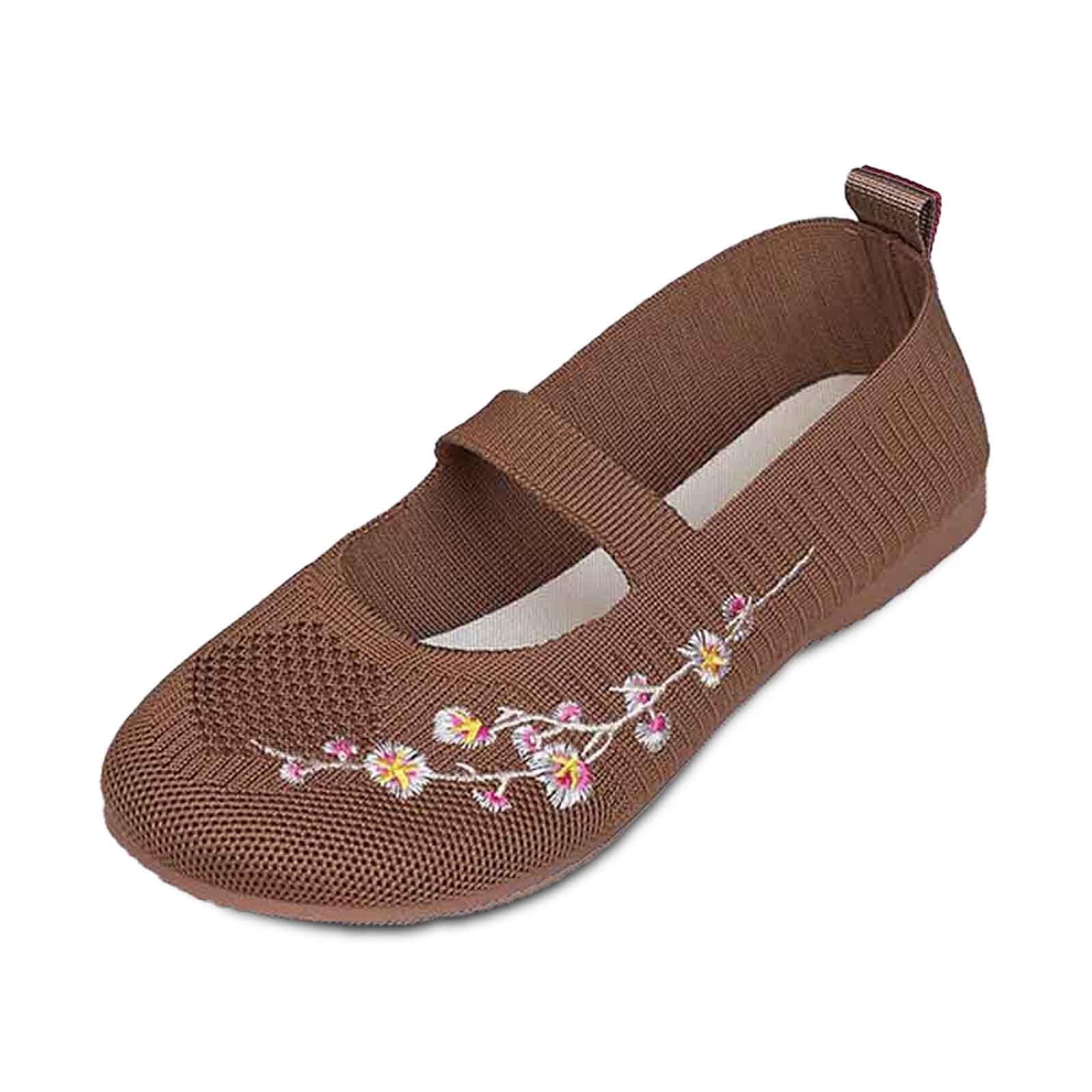 HAJWOH Womens Orthopedic Shoes Arch Support Slip on Non Slip Nurse Shoes Breathable Knitted Mesh Stretch Hiking Shoes Comfortable 2026 New Orthopedic Shoes Coffee 38