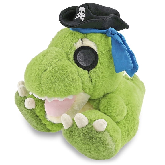 DolliBu Eco-Friendly T-Rex Dinosaur Stuffed Animal With Pirate Costume - Sea Adventure Animal Plush Toy Stuffed Dinosaur With Cute Black Pirate Costume Hat - 11 Inches