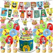 SpongeBob Theme Birthday Party Decoration, Cartoon Birthday Party Supplies Include Happy Birthday Banner,Balloon,Cupcake Cake Decoration,Suitable for Children and Adults Party Decoration