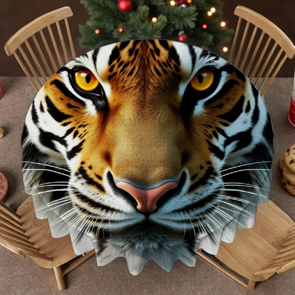 RKSupls Round Tablecloth - Tiger Head Microfiber Table Cover - Soft, Stain Resistant & Washable Decor for Wedding, Party, Holiday, Home Dining, 60x60inch
