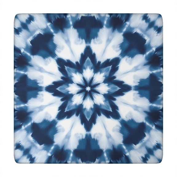 Blue White Tie Dye Mandala Pattern Square Fitted Tablecloth with Elastic Edge,Square Table Cover,Washable Elastic Table Cover for Home Kitchen Party Decor 34"x34"