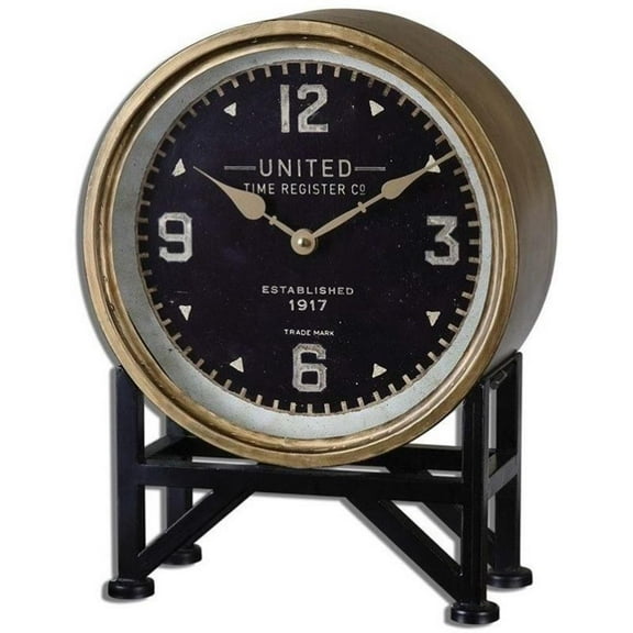 Bowery Hill Contemporary Iron Table Clock in Brass Finish