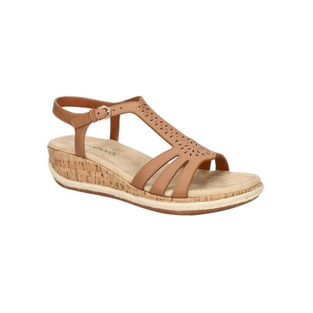 EASY STREET Womens Beige Adjustable Padded Dorinda Round Toe Wedge Buckle Sandals Shoes 9 M