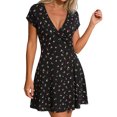 thumbnail image 2 of Summer Dresses for Women Casual V Neck Short Sleeve Loose Flowy Floral Pleated Beach Vacation Mini Dress,Sizes S-3XL, 2 of 6