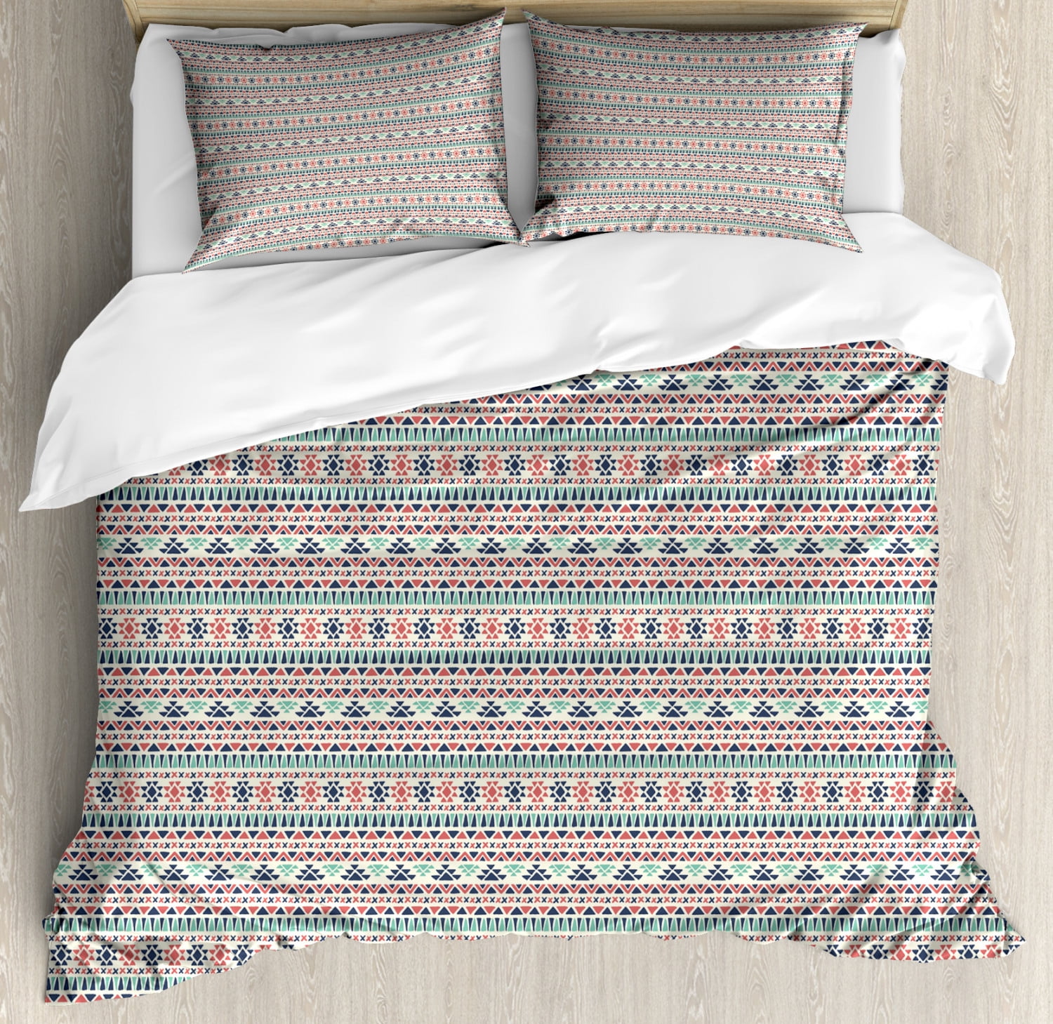 Aztec Duvet Cover Set Geometric Shapes In Hand Drawn Style Grunge