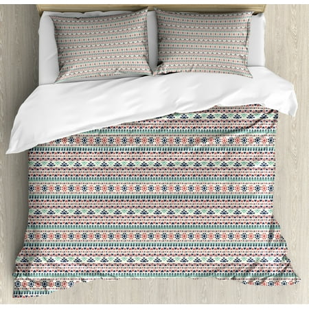 Aztec Duvet Cover Set Geometric Shapes In Hand Drawn Style Grunge