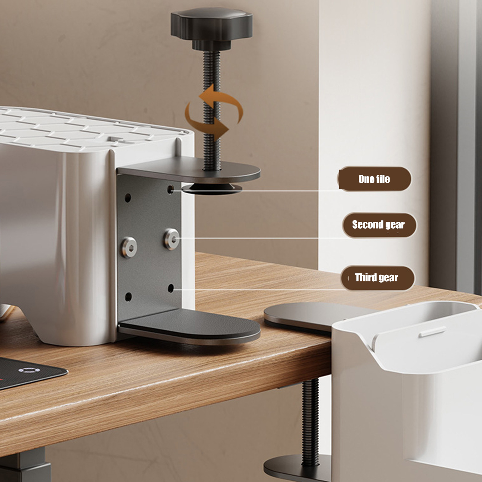 Desktop Phone Stand With Beverage Holder Modern Nonslip Base Desktop Organiser Workspaces Storage Solution