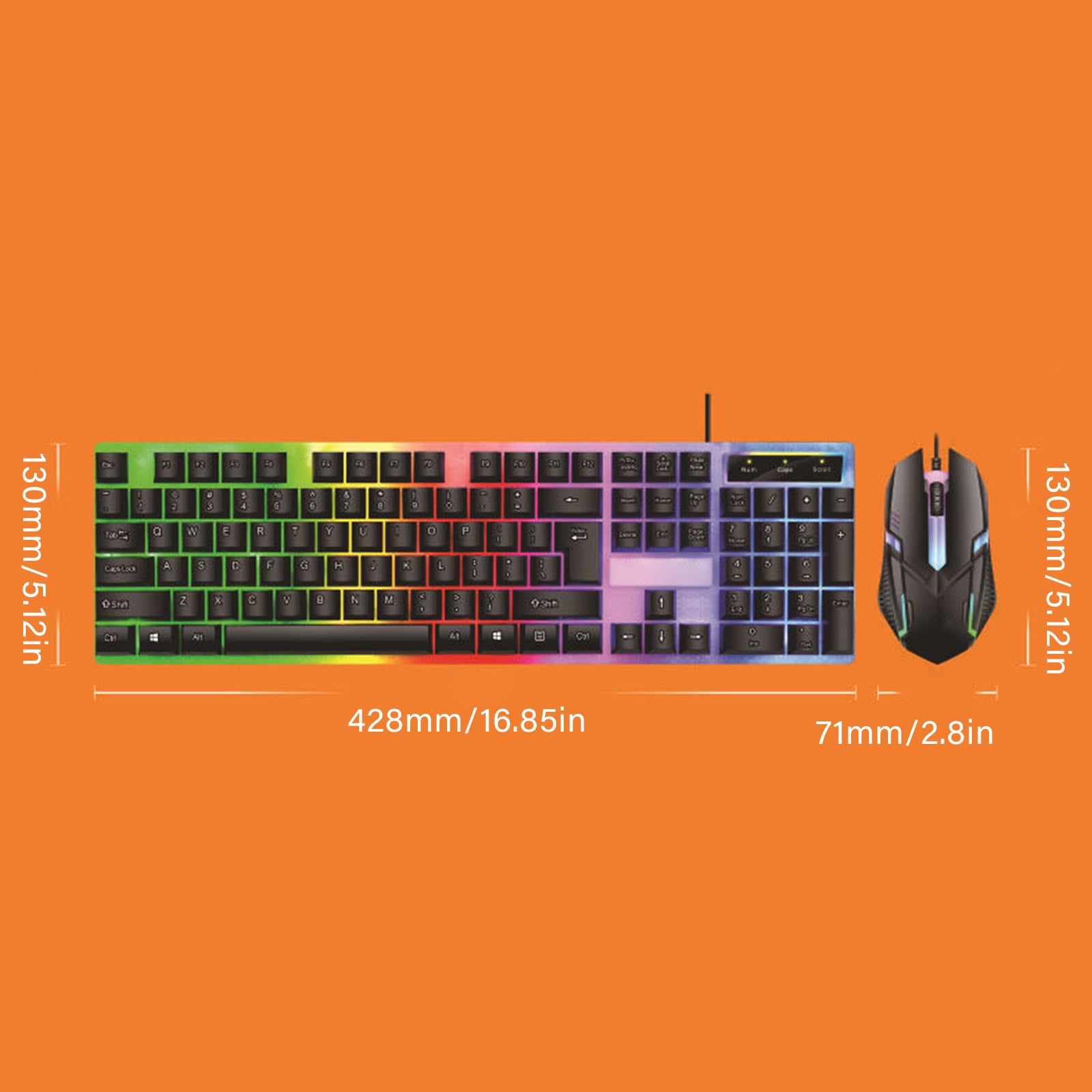 Mechanical Feel Waterproof Keyboards Set 104Key RGBs Backlit Suspended Keycaps USB Cord For Office And Gaming