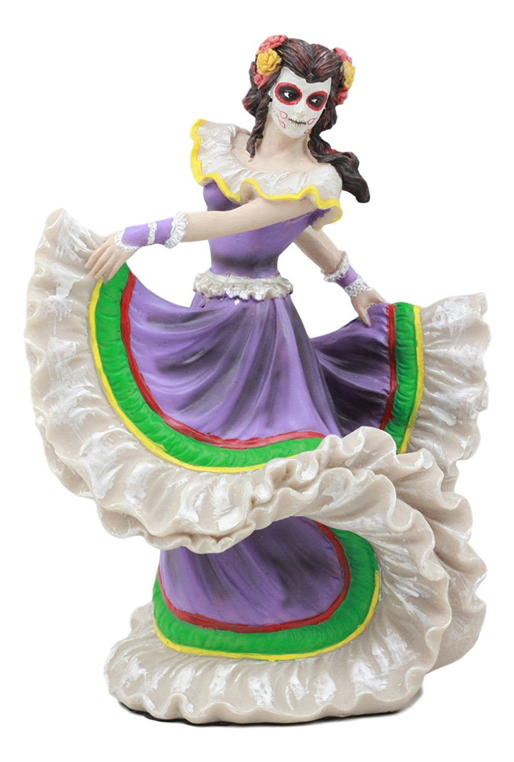 Day Of The Dead Traditional Green Gown Dancer Statue Sugar Skull 7.75"H Figurine 