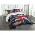 thumbnail image 3 of Ambesonne Union Jack Quilted Bedspread Set 3 Pcs, UK and USA Flags Design, Queen Size, Navy Blue White Red, 3 of 5