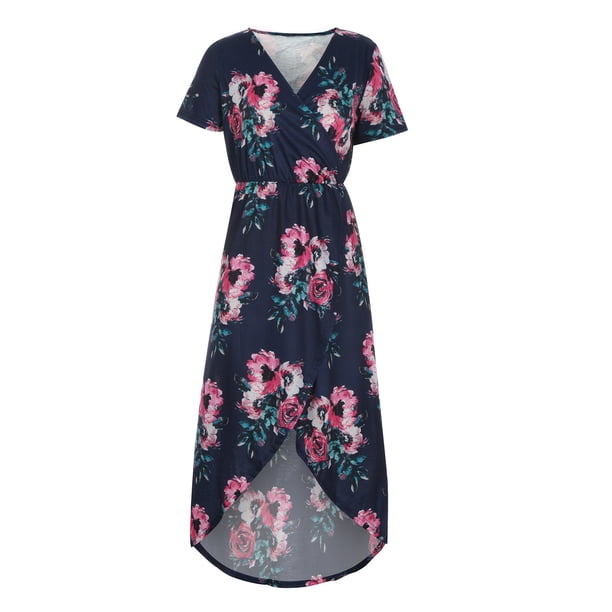 Vestido casual estampado de manga corta con cuello en V para mujer de moda Fridja qw6533