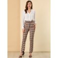 thumbnail image 2 of Allegra K Pantalones A Cuadros Escoceses Con Bolsillo Cintura Alta Elástica Pantalones De Oficina Trabajo Para Mujeres Marrón S Unique Bargains Pantalones, 2 of 6