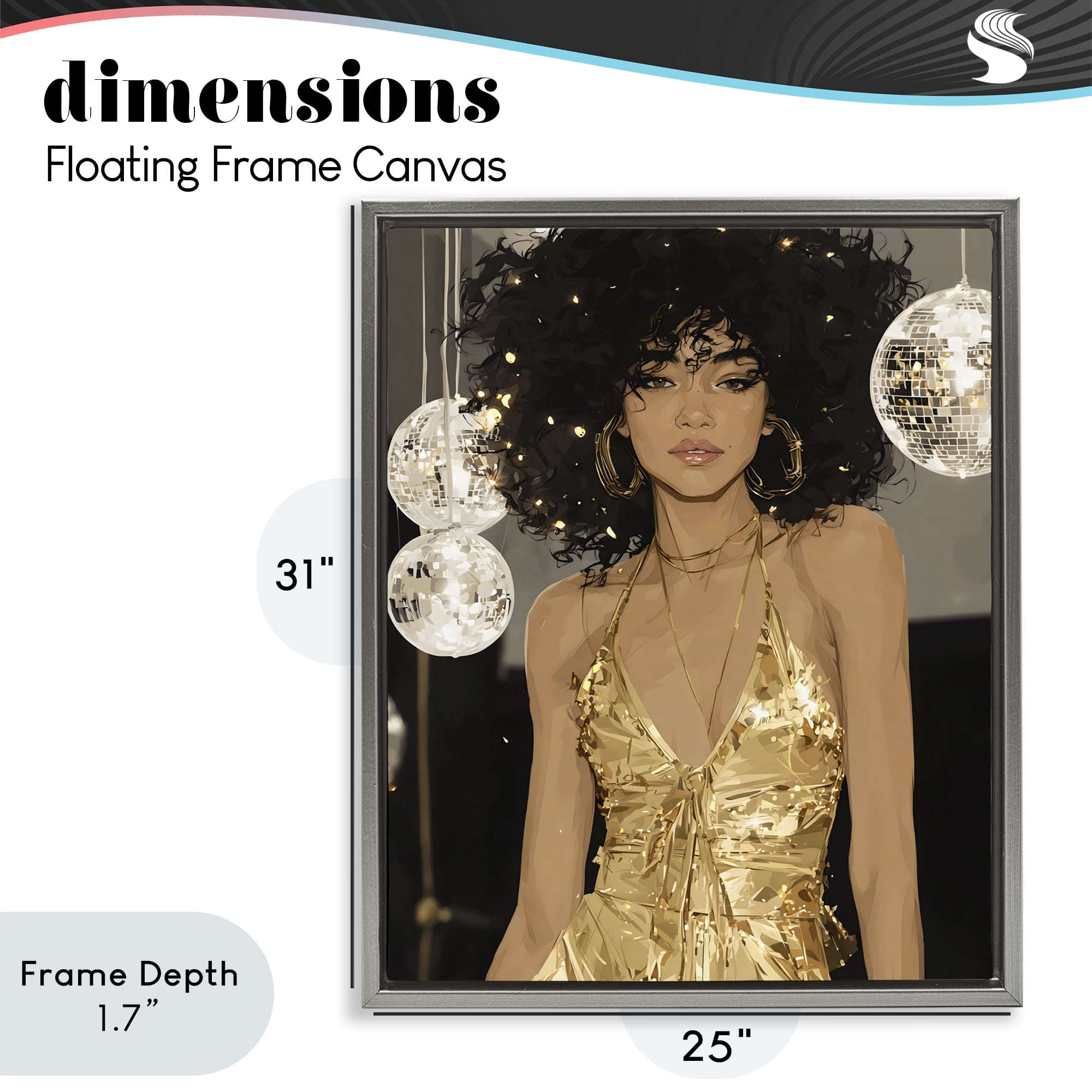 Stupell Industries Golden Disco Dream Party Gray Framed Floater Canvas Wall Art, design by Franklyn Gregory