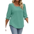 thumbnail image 3 of WellSize 3/4 Sleeve Womens Plus Size Tops Dressy Square Neck Casual Blouses Smocked Cuffs Summer Shirts, 3 of 7