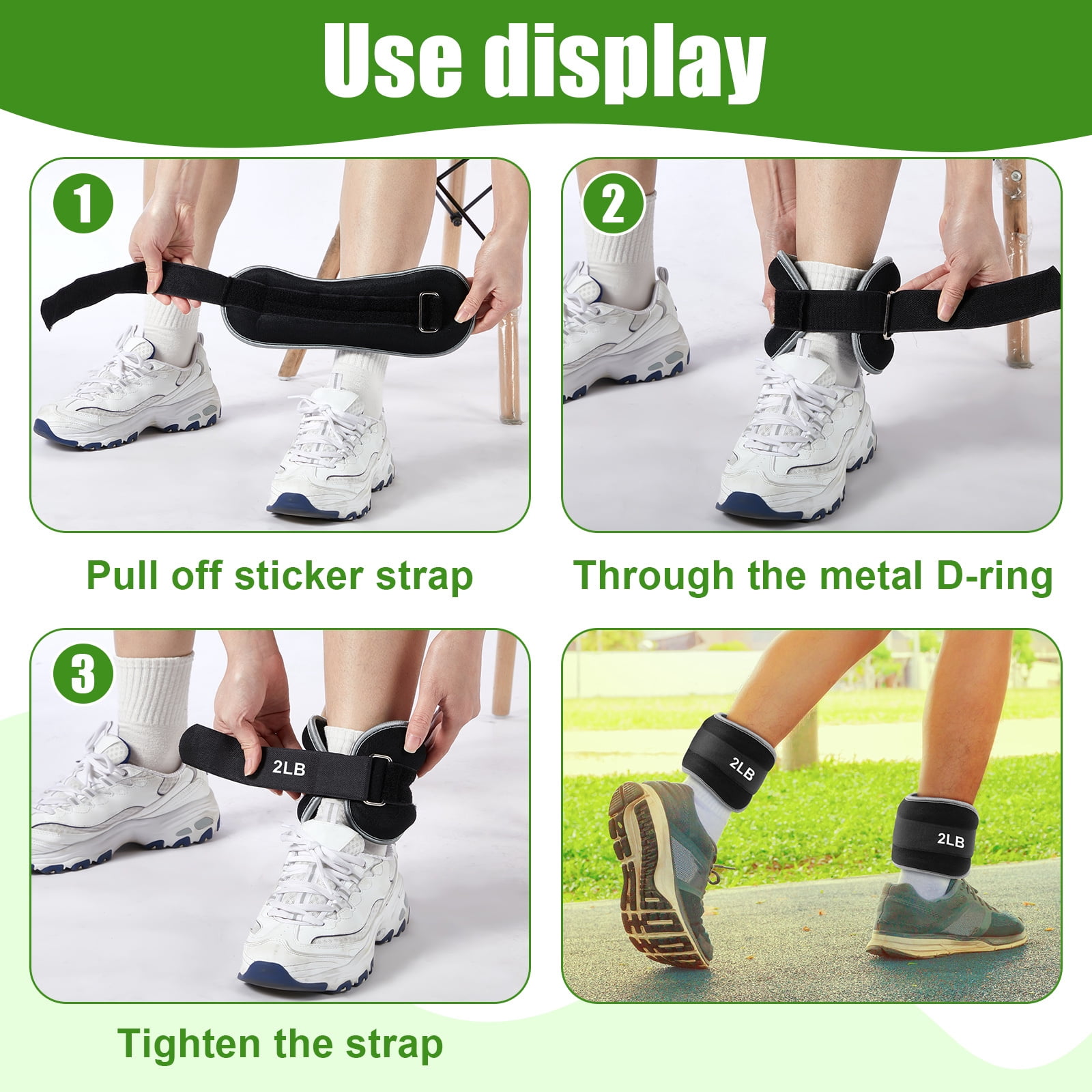 4 Pairs Adjustable Ankle Wrist Weights, 1lb/2lb Weighted Straps for Men Women, Portable Fitness Gear for Running, Yoga, Walking and Strength Training