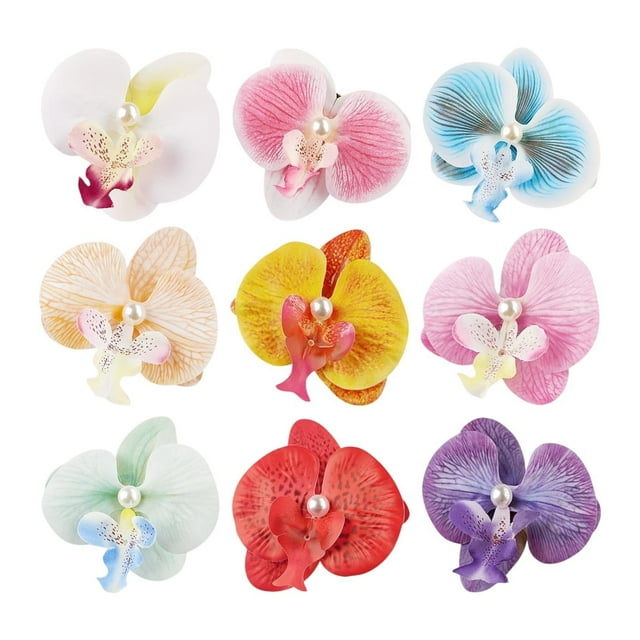 9 piezas de clips de cabello de orquídeas tropicales, barretas de cabello de orquídea de mariposa, colorida peinado de orquídeas para la celebración