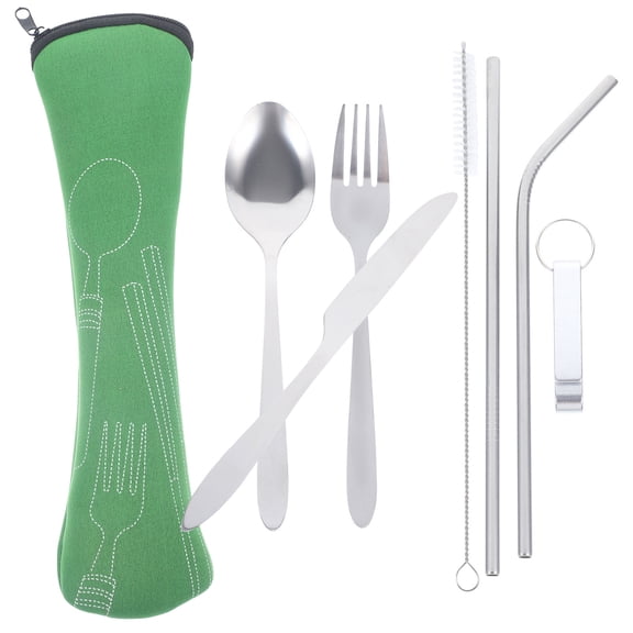 YOSADIER 1Set Green Stainless Steel Fork Cutter Spoon Kit Practical Kitchen Utensils Dishwasher Safe