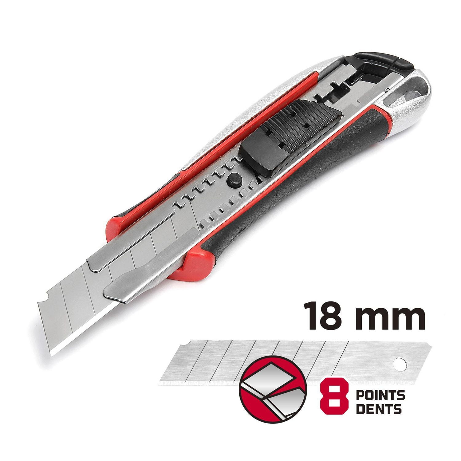 Swiss Tech Couteau tout usage amovible de 18 mm, aluminium, poignée coussinée en TPR Acier SK5, usage intensif