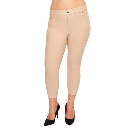 - Womens Plus Size Basic 5 Pckt Capri Skinny Jegging Pants 817JN201P-3XL-Khaki