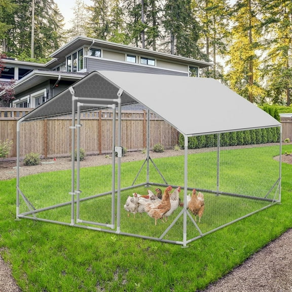Rugerasy Large Metal Chicken Coop, Chicken Run Pen House with Top,Poultry Cage with Waterproof and Anti-Ultraviolet Cover,for Backyard Farm Garden