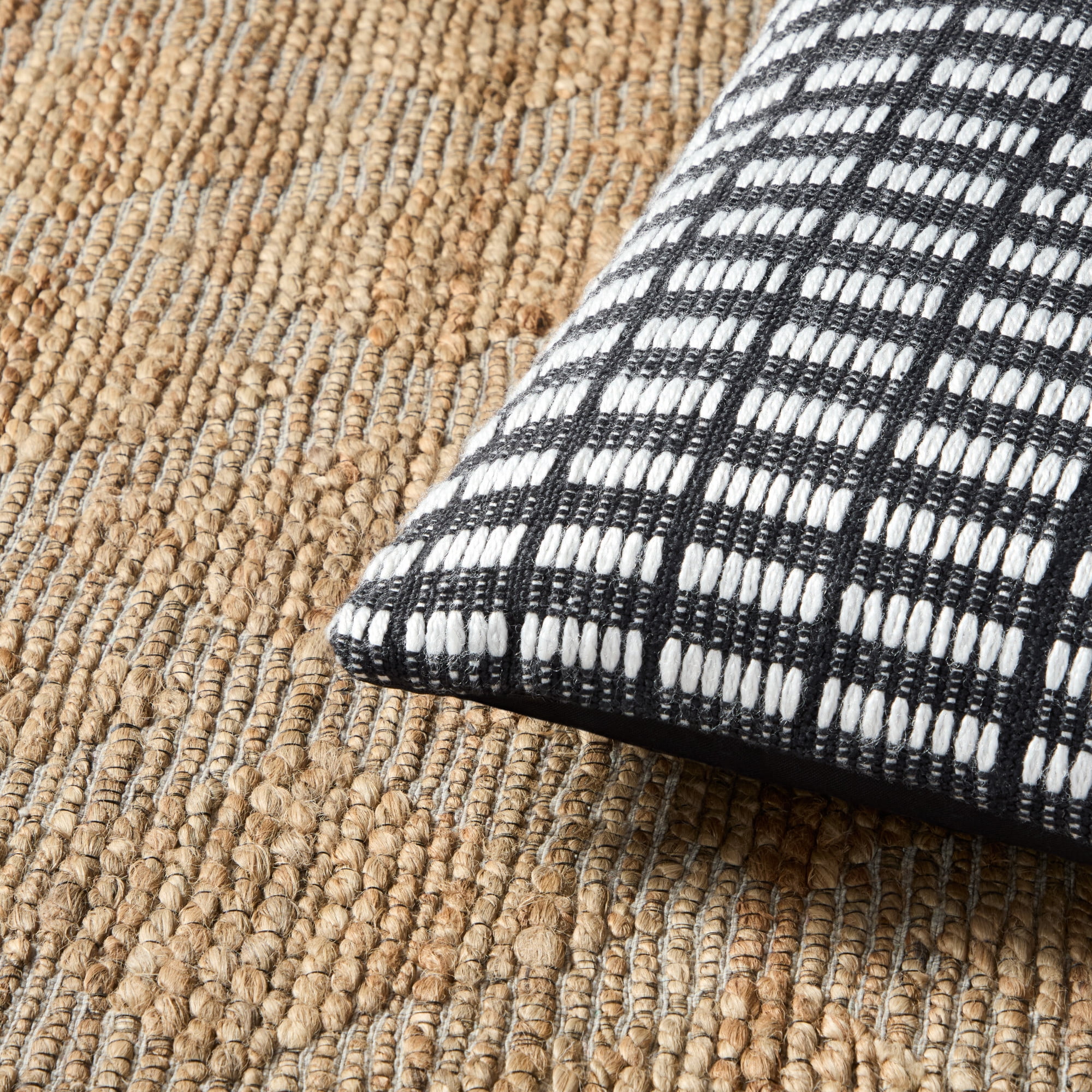 TOWN & COUNTRY TERRA Alara Textured Geo Stripe Handcrafted Indoor Outdoor Decorative Pillow, 100% Recycled Materials, UV Fade Resistant, Water Repellent, Black/Ivory, 20"x20"